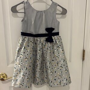 Gymboree Silver with Navy/gold/green Polka Dots Dress-size 5T